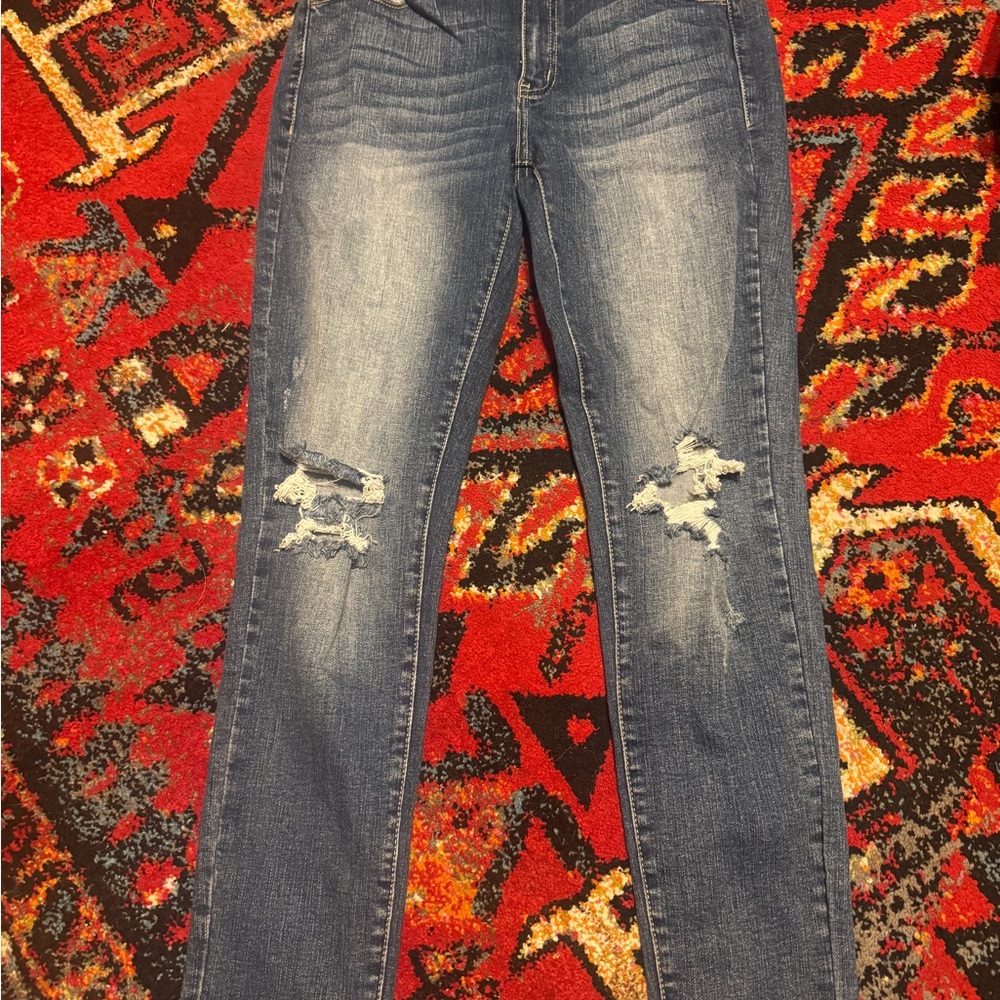 KanCan Women's Skinny Jeans in Distressed Blue